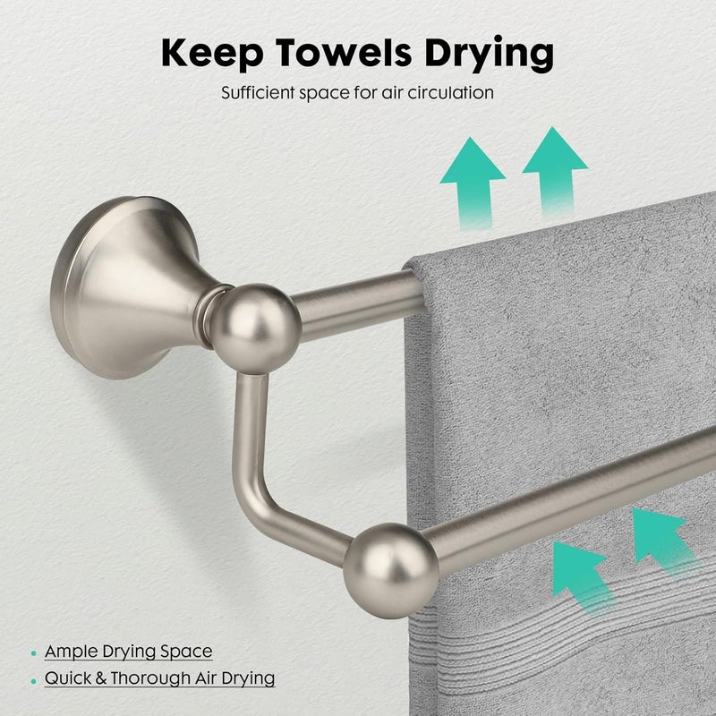 Ntipox Antique Bathroom Double-Towel Bar Brushed Nickel, 24 Inch Towel Racks for Bathroom Wall Mounted,Bathroom Accessories Towel Holder,Bathroom TwoTowel Rod Hanger - Image 5